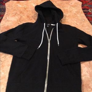 Men’s FOREVE 21 black zip up hooded jacket XS